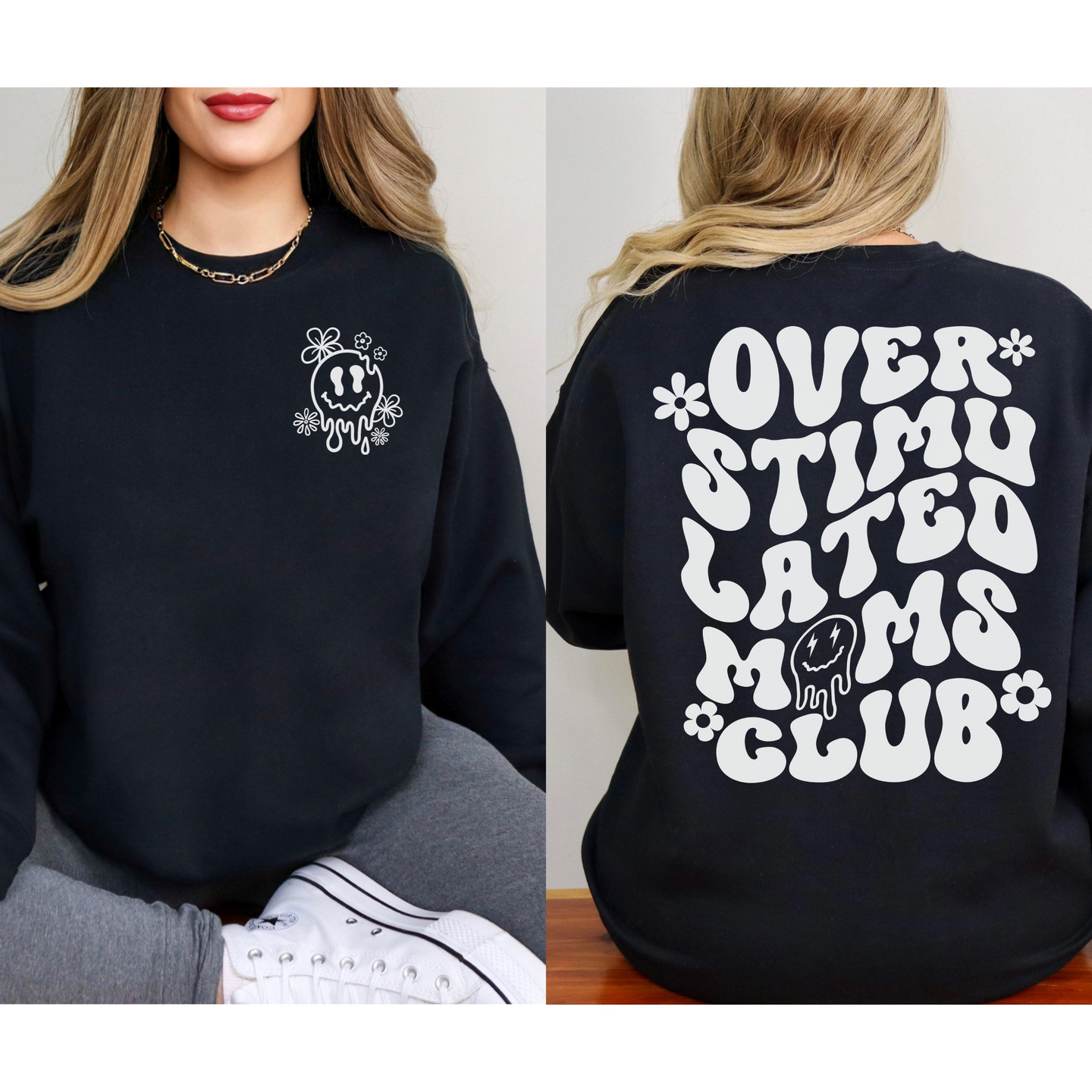 Over Stimulated Moms Club Crewneck Sweatshirt sizes small to 5XL